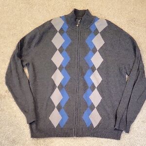 Men's Gray and Blue Argyle Sweater